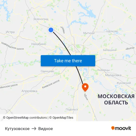 Кутузовское to Видное map
