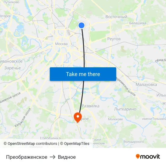 Преображенское to Видное map