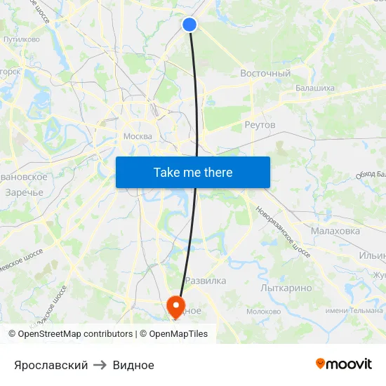 Ярославский to Видное map