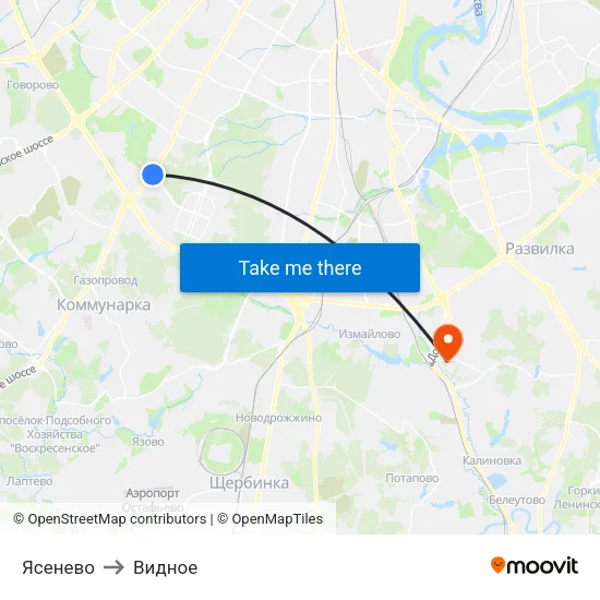 Ясенево to Видное map