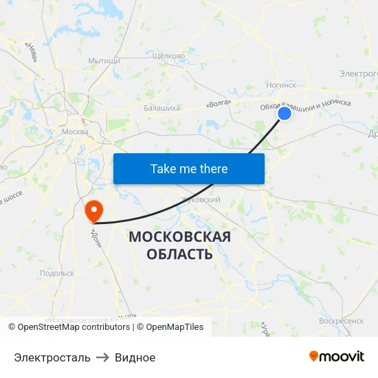 Электросталь to Видное map