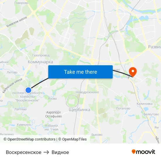 Воскресенское to Видное map