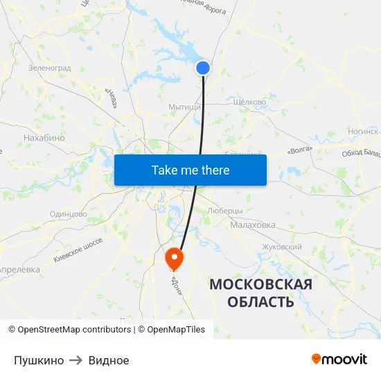 Пушкино to Видное map
