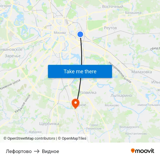 Лефортово to Видное map