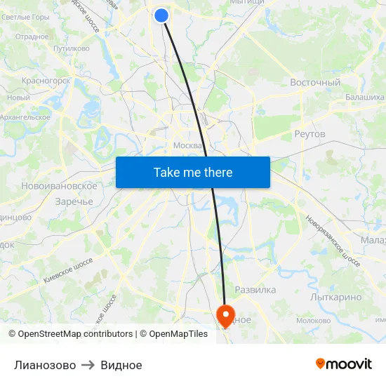 Лианозово to Видное map