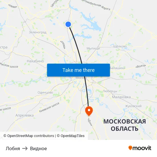 Лобня to Видное map