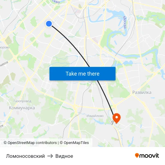 Ломоносовский to Видное map