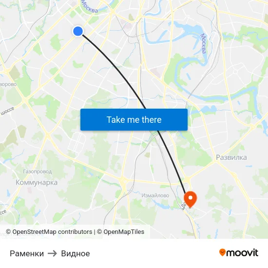 Раменки to Видное map