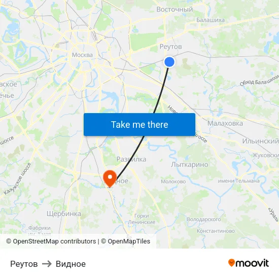 Реутов to Видное map