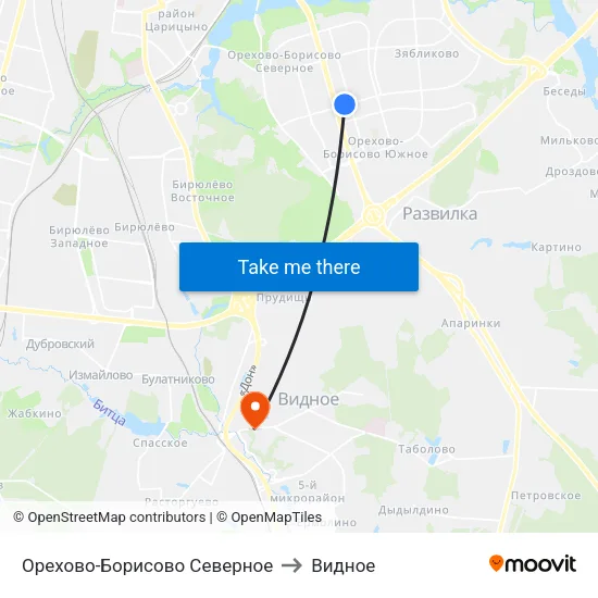 Орехово-Борисово Северное to Видное map