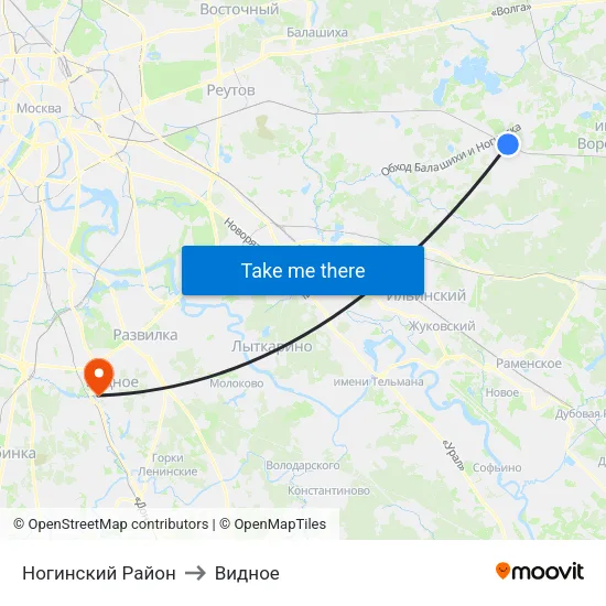 Ногинский Район to Видное map
