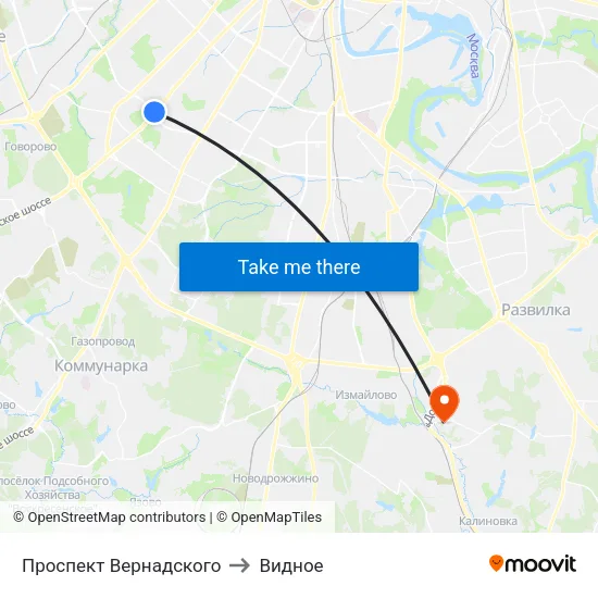 Проспект Вернадского to Видное map