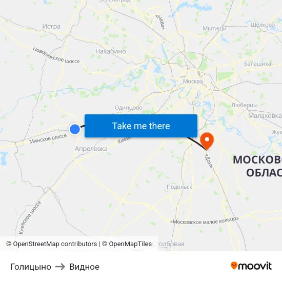 Голицыно to Видное map
