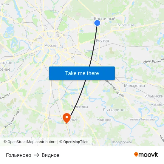Гольяново to Видное map