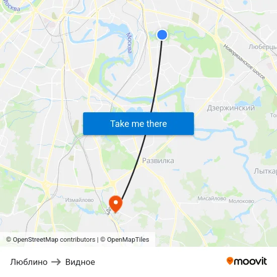 Люблино to Видное map