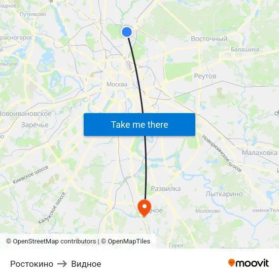 Ростокино to Видное map