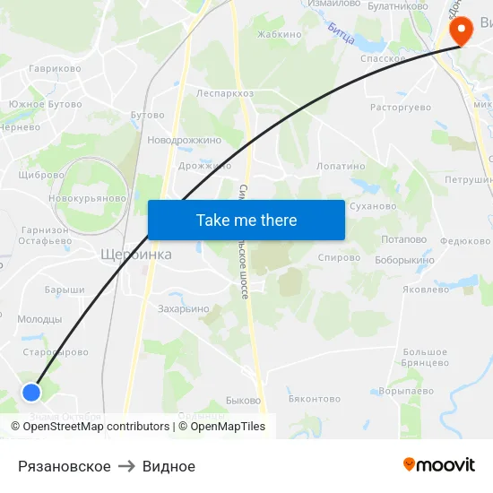 Рязановское to Видное map