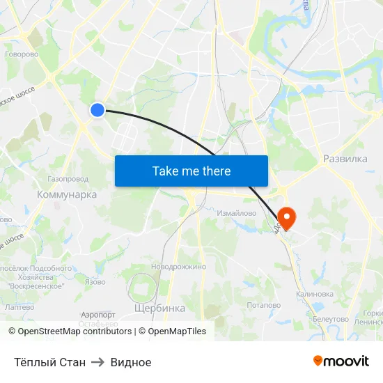 Тёплый Стан to Видное map