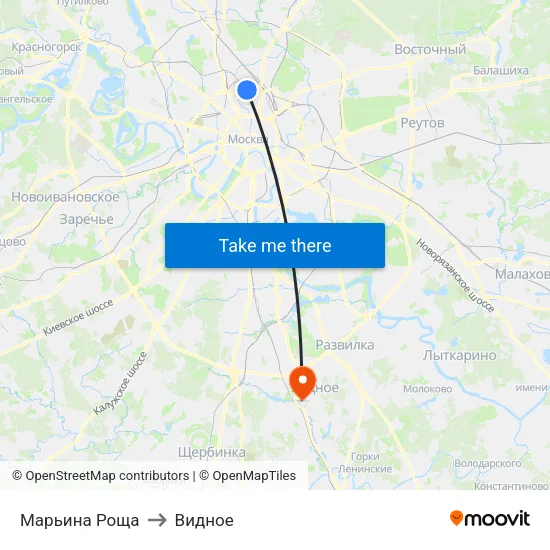 Марьина Роща to Видное map