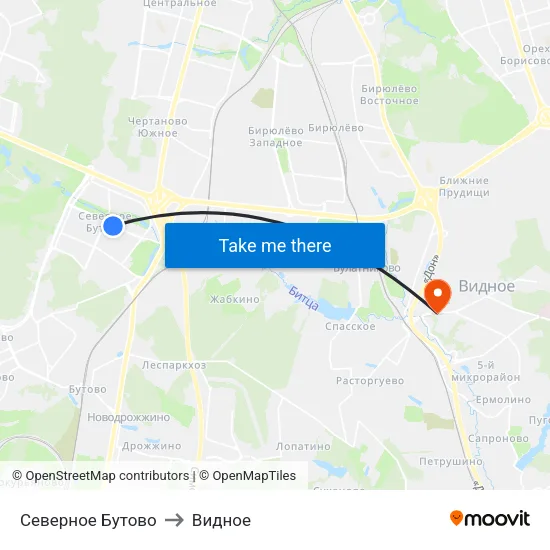 Северное Бутово to Видное map