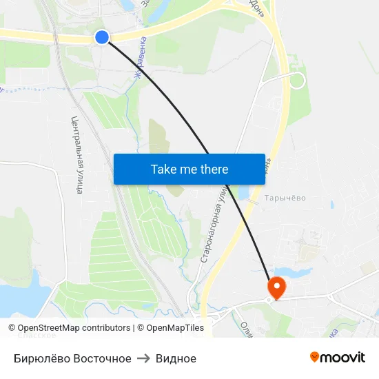 Бирюлёво Восточное to Видное map