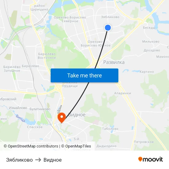 Зябликово to Видное map