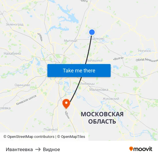 Ивантеевка to Видное map