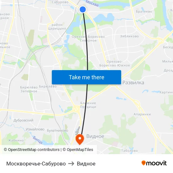 Москворечье-Сабурово to Видное map