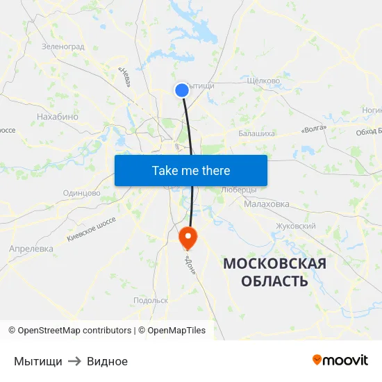 Мытищи to Видное map