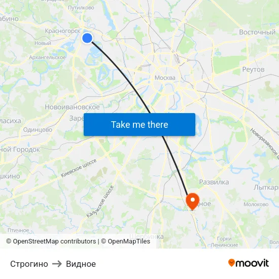 Строгино to Видное map