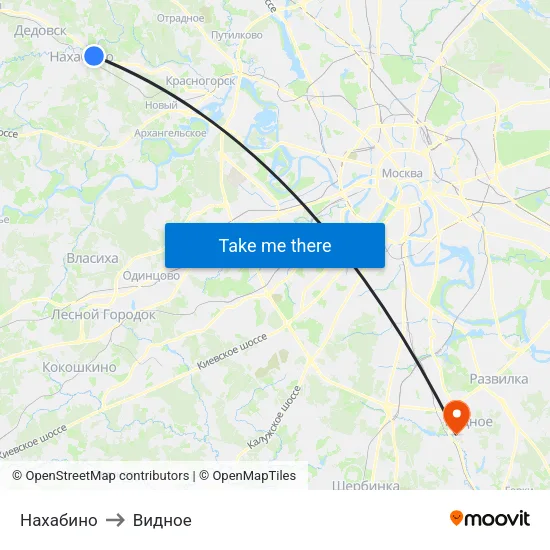 Нахабино to Видное map