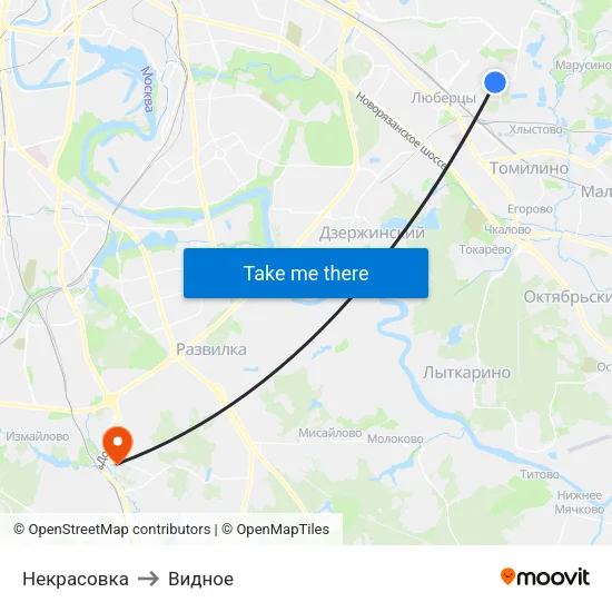 Некрасовка to Видное map