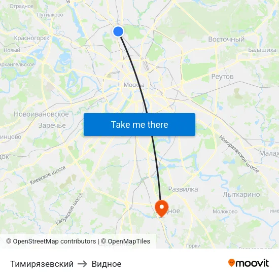 Тимирязевский to Видное map