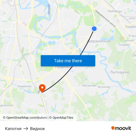 Капотня to Видное map