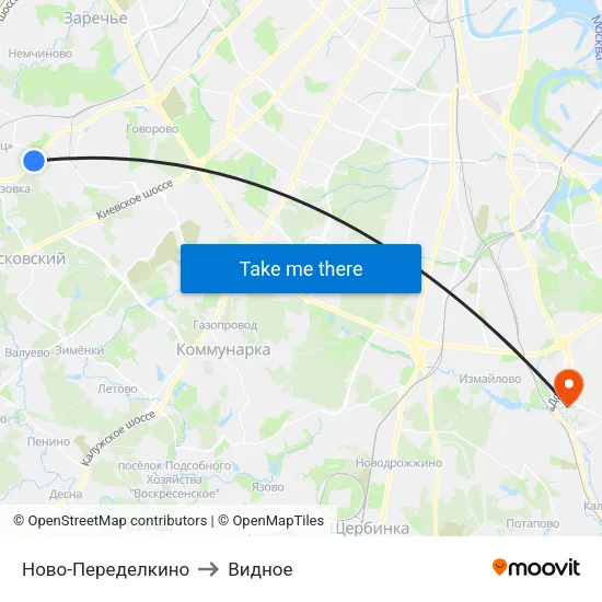 Ново-Переделкино to Видное map