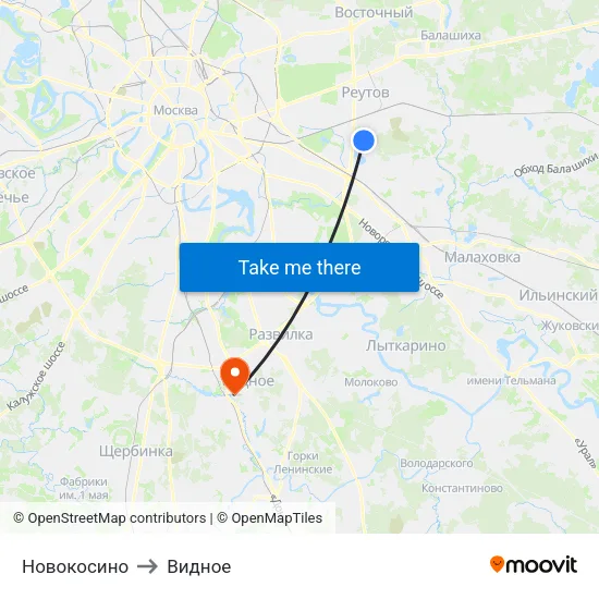 Новокосино to Видное map