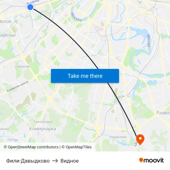 Фили-Давыдково to Видное map