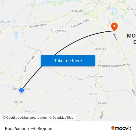 Балабаново to Видное map