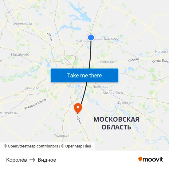 Королёв to Видное map