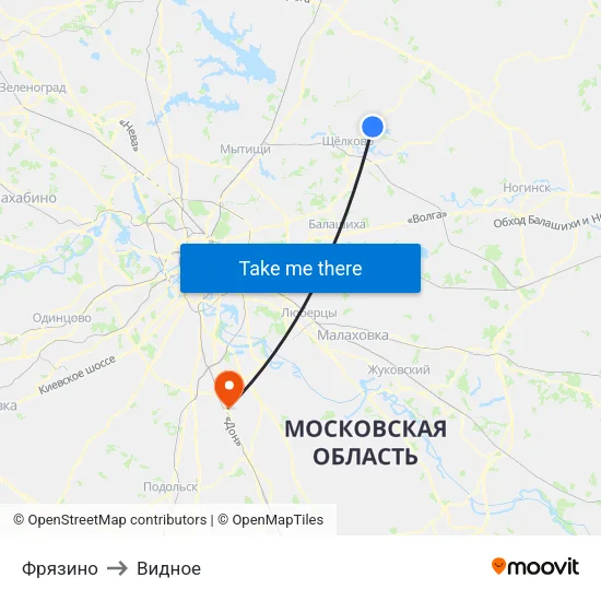 Фрязино to Видное map