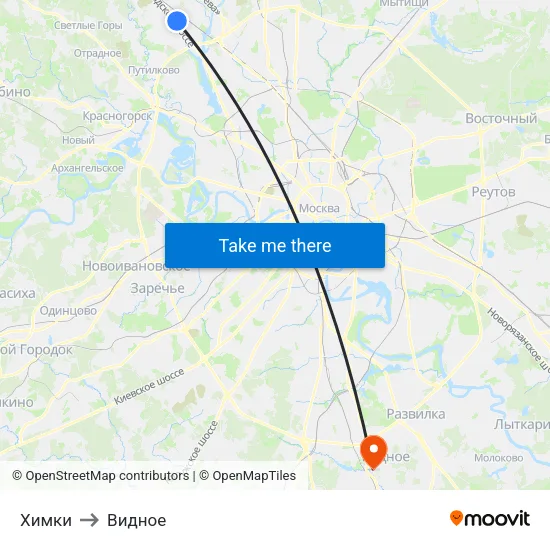 Химки to Видное map