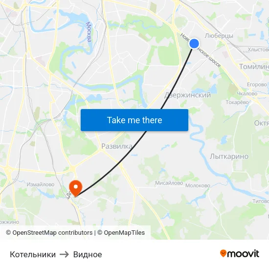 Котельники to Видное map