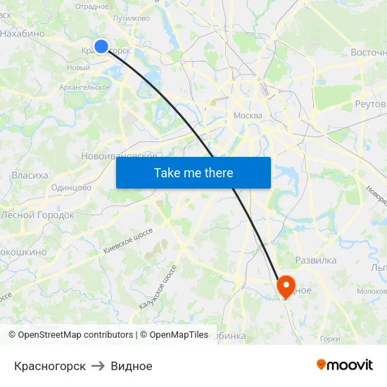 Красногорск to Видное map