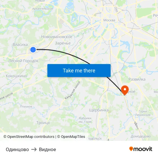Одинцово to Видное map