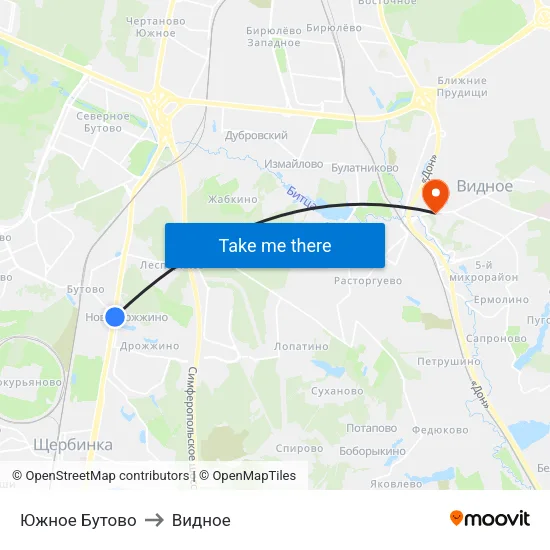 Южное Бутово to Видное map