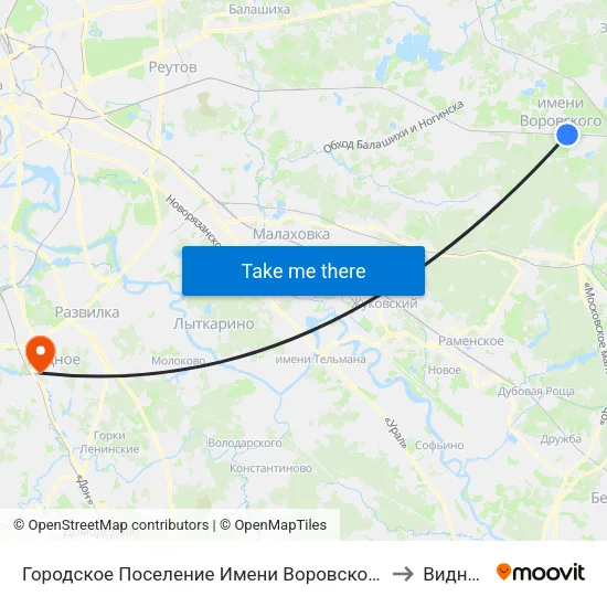 Городское Поселение Имени Воровского to Видное map