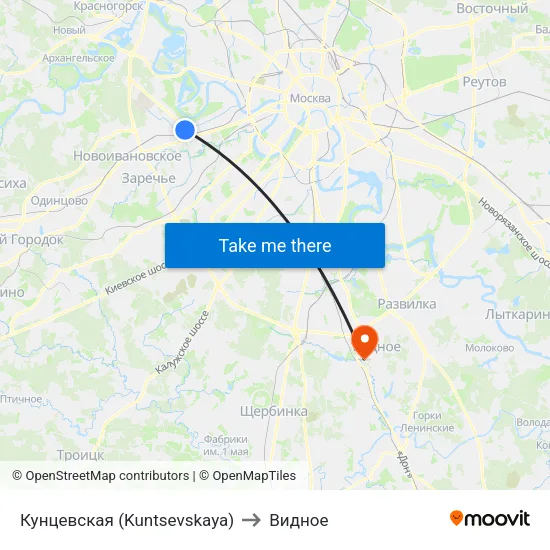 Кунцевская (Kuntsevskaya) to Видное map