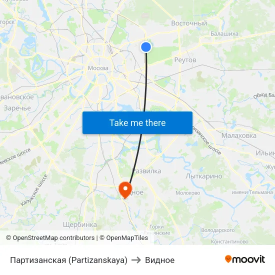 Партизанская (Partizanskaya) to Видное map