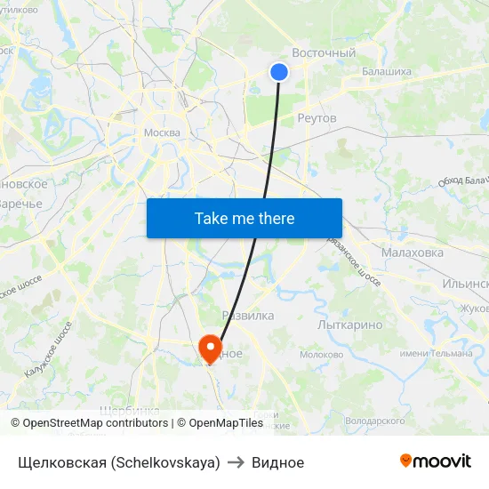 Щелковская (Schelkovskaya) to Видное map