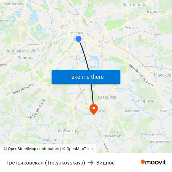 Третьяковская (Tretyakovskaya) to Видное map